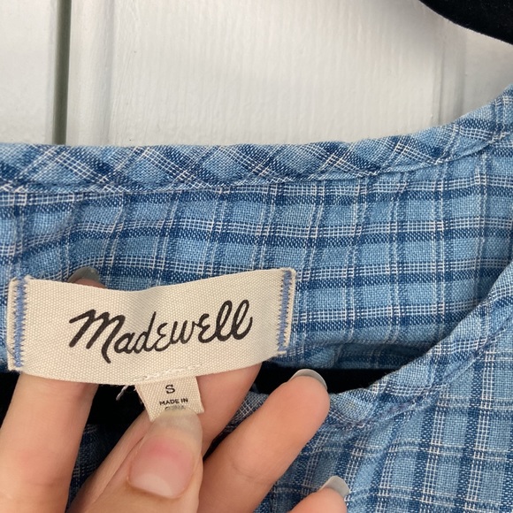 Madewell Chambray Puff-Sleeve Peplum Top in Windowpane - Picture 5 of 5